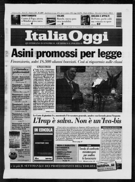 Italia oggi : quotidiano di economia finanza e politica